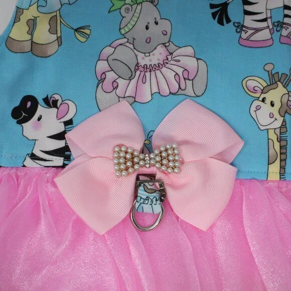 Handmade Ballerina Zoo Animal Theme Designer Small Dog Embellished Dress Pink - Picture 4 of 4